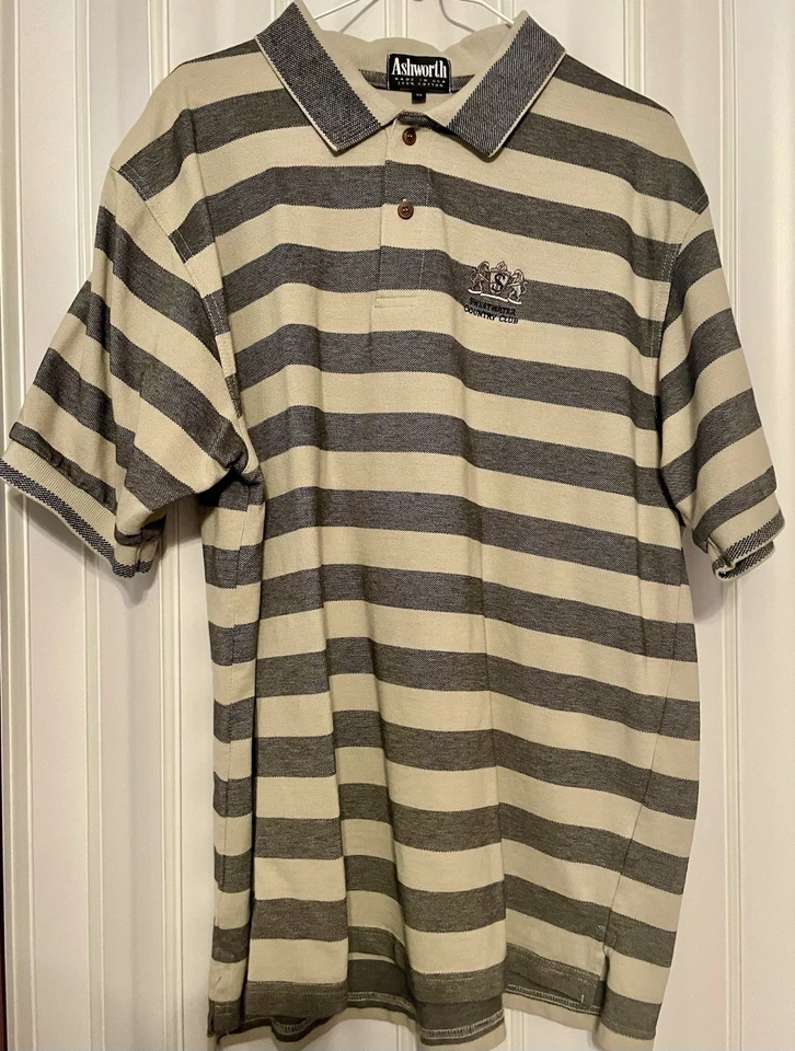 De Colección Ashworth Polo Para Hombres•XL Gris Rayas Hecha en EE. UU. Sweetwater Country Club Golf Foto 2 de 4