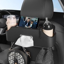 Car Headrest Storage Box Organizer With Cup Holder Tissue Box And Hook Black New