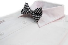 Boys Ivory, Black  Silver Tinsel Checkered Patterned Cotton Bow Tie