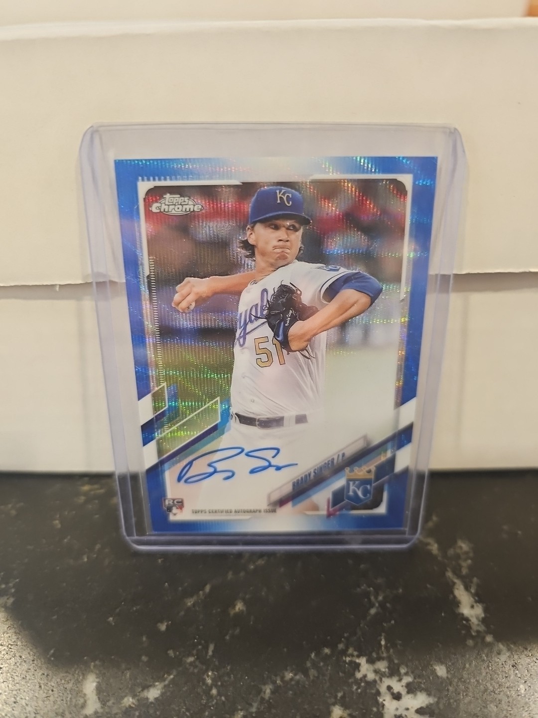 2021 Topps Chrome - Rookie Autographs Brady Singer Blue Wave Refractor /150