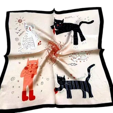 21"X21""Cute Cats Print Pure Mulberry Satin Silk 12momme Scarf 53x53cm 4-70