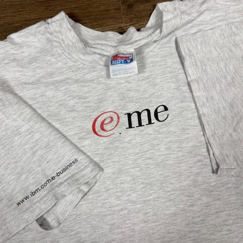 Vintage 90s IBM "@ Me" Tech Computer Graphic T-Shirt Grey Mens XL