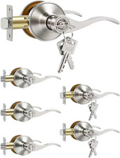 6 Silver Wave Door Handles with Turn Lock & Keys for Bedroom & Bath