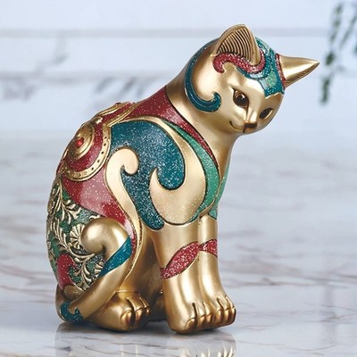 8''H Gold and Red Cat Figurine