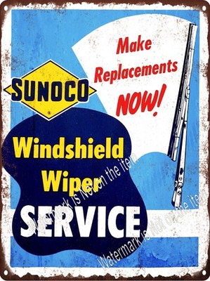 Sunoco Gas Oil Gasoline windshield wiper service Metal Sign 9x12'' A841