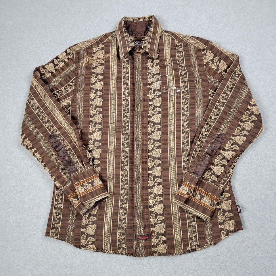 Fender Custom Shop Rock Roll Religion Shirt Men Medium Embroidered Jacquard Stud - Image 2 of 4