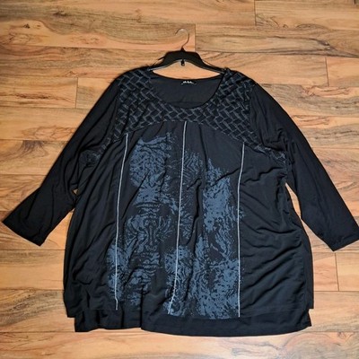 Ulla Popken Womens Sheer Layered Tunic Top Plus Size 28/30 4X Black Stretch