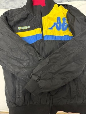 Kappa Jacket Black Yellow Blue Logo Windbreaker Mens No Zipper As Is