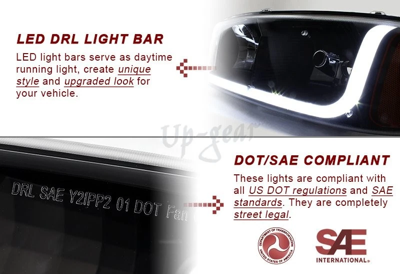 Faros LED + parachoques 4 piezas para GMC Yukon XL 1500 2500 DRL 2000-2006 negro ámbar Foto 2 de 4