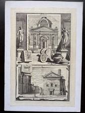 Antiker Kupferstich römischer Tempel & Schatzkammer Architektur 17. Jahrhundert