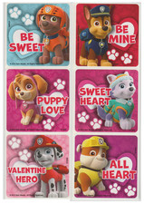 25 Paw Patrol Valentine Stickers, 2.5" x 2.5" each, Party Favors