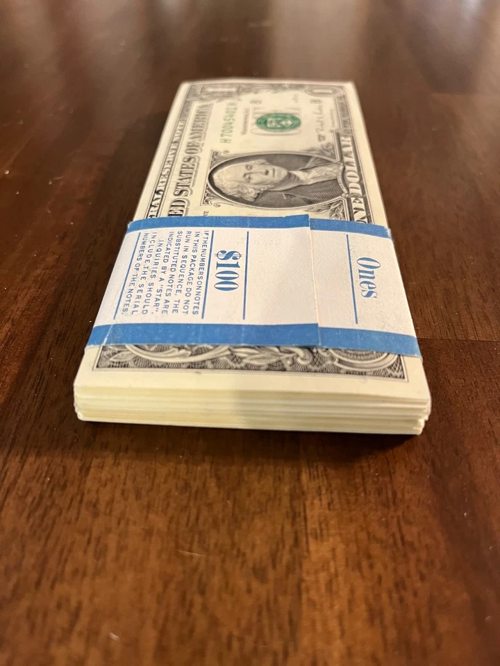 One Dollar Bills $1 1995 UNCIRCULATED 100 Consecutive H Cash Money - Image 4 of 4