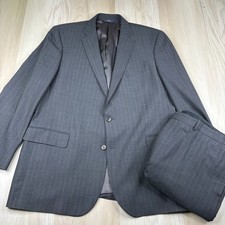 Brooks Brothers 346 Mens Gray Striped Lined Stretch 2-Piece Suit Set Size 46L