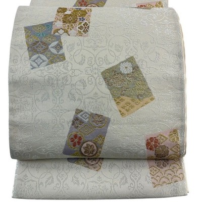 Japanese Kimono Fukuro obi excellent item colored paper flower arabesque gold