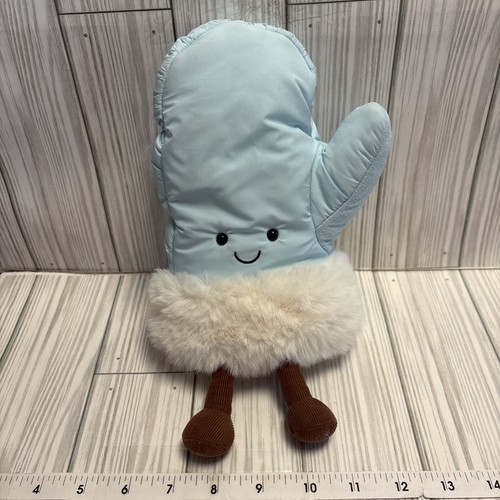 Jellycat Amuseables Light Blue Winter Mitten Plush Stuffed Toy 10” Furry Cuff