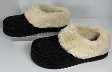 Dearfoam Women's Slippers, NWOB, Size 7.5, Dark Gray Wool, Faux Fur lined