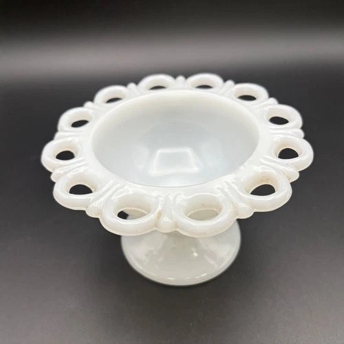 Vintage Anchor Hocking Old Colony Lace Edge milk glass pedestal bowl.