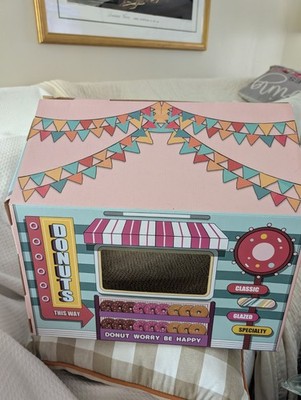 SEKAM Cardboard Cat House with Scratcher designed as a kitty donut shop.  