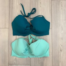 Lot of 2 Victoria's Secret Getaway Halter Bikini Top Teal Mint Green 34DD
