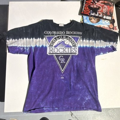 Y2K Majestic Colorado Rockies Tie-Dye MLB Licensed Shirt XL Purple Black White