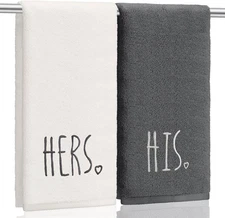 2 Pcs His & Hers Hand Towels 100% Cotton 29x13 Embroidered Wedding Gift
