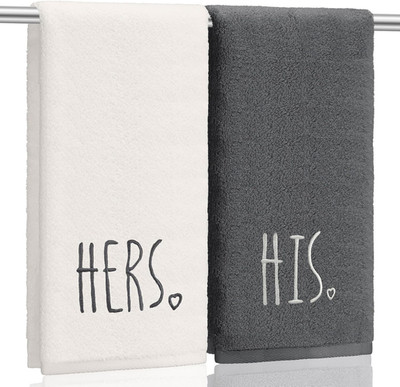 2 Pcs His & Hers Hand Towels 100% Cotton 29x13 Embroidered Wedding Gift