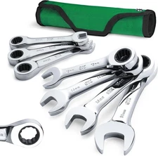 Stubby Ratcheting Wrench Set, Combination Wrench Set, 7-Piece, Metric, 72-Too...
