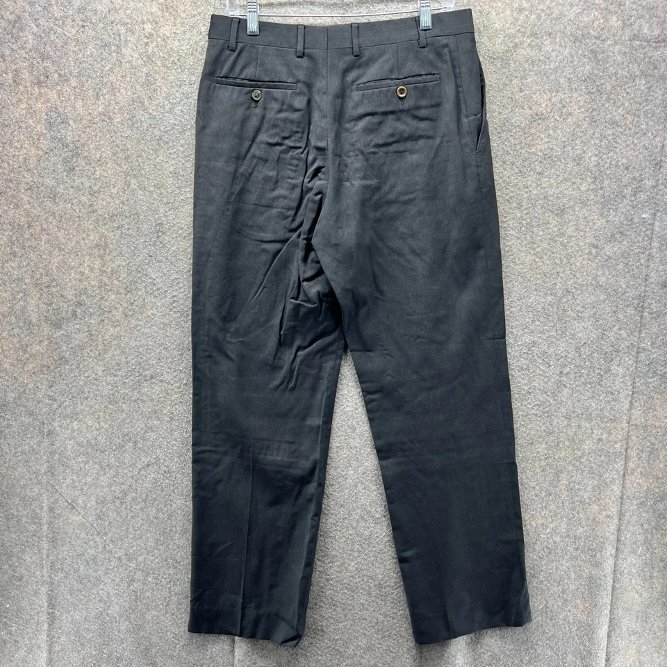 Armani Collezioni Dress Pants Mens 33 Black Flat Trousers Linen Wool Slacks - Image 2 of 4