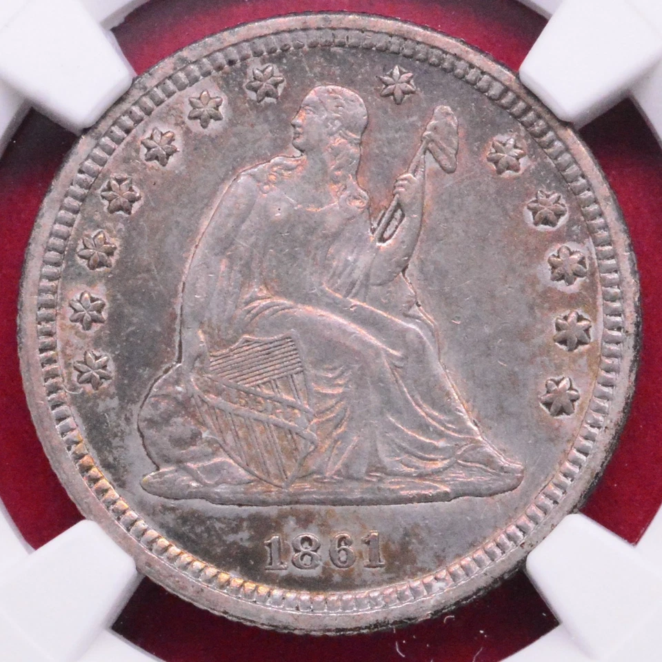 NGC AU! 1861 SEATED LIBERTY QUARTER - Image 2 of 4