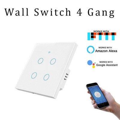 1/2/3/4 Gang WiFi Smart Wall Touch Light Switch Glass Panel For Alexa/Google APP