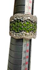 Sterling Silver Ring With Green And White Stones Size 7