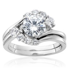 925 Sterling Silver CZ Wedding Band Engagement Ring Set