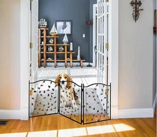 Metal Pet Gate 3 Panel Leaf Design - Extra Wide Expandable & Foldable Dog Fence