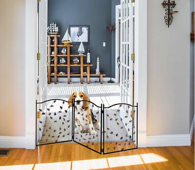 Metal Pet Gate 3 Panel Leaf Design - Extra Wide Expandable & Foldable Dog Fence