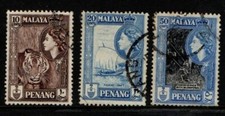 Malaya Penang 1954 1957 Definitive 10c, 20c, 50c SG34, 36, 40 Used