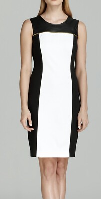 Calvin Klein Size-14 Black White Zipper Leather Dress NWT | eBay