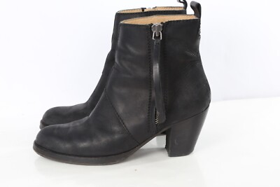 Acne Studios Black Leather Round Toe Heeled Zip Ankle Boots Sweden Size 40