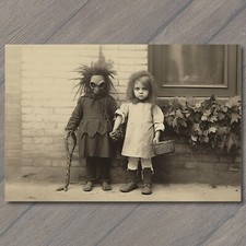 POSTCARD Weird Creepy Vintage Vibe Kids Masks Halloween Cult Strange Girl