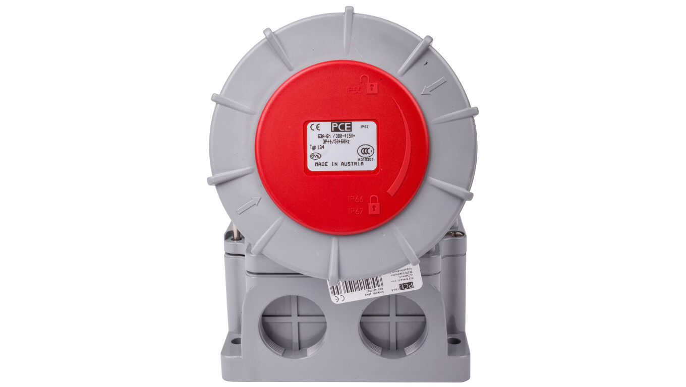 Fixed socket 63A 4P 400V red IP67 / without gland / POWER TWIST 134-6 /T2UK
