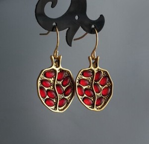 Authentic Red Pomegranate Earrings Jewelry For Women Gold Plated Hooks Dangles