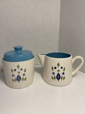 Swiss Chalet Pattern Cute Creamer and Sugar Bowl Mid Century Made In USA Vintage
