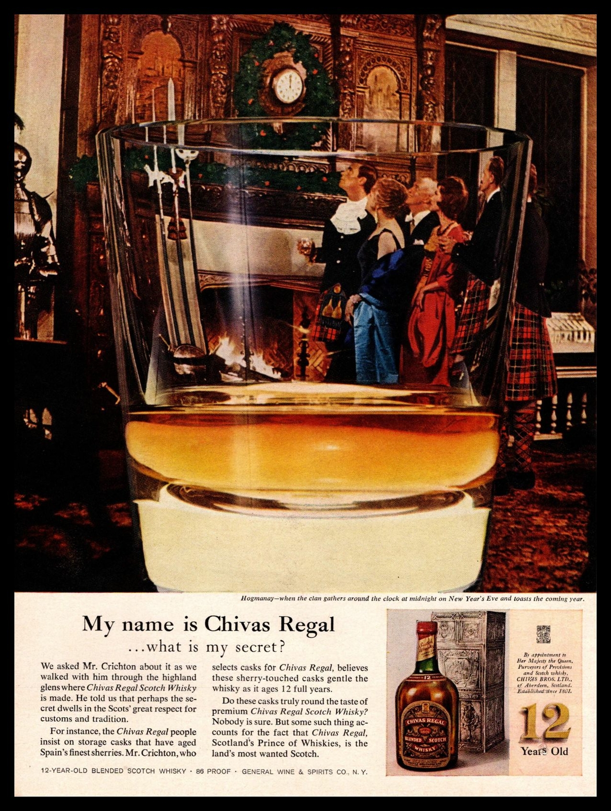 1960 Chivas Regal 12 Year Old Scotch Whisky Baroque Fireplace Hearth Print Ad