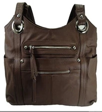 Brown Leather Locking Concealment Purse - CCW Concealed Carry Gun Shoulder Bag