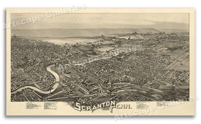 Scranton Pennsylvania 1890 Historic Panoramic Town Map - 20x36