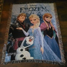 Disney's Frozen Knit Throw Afghan Blanket Olaf Elsa Anna Kristoff