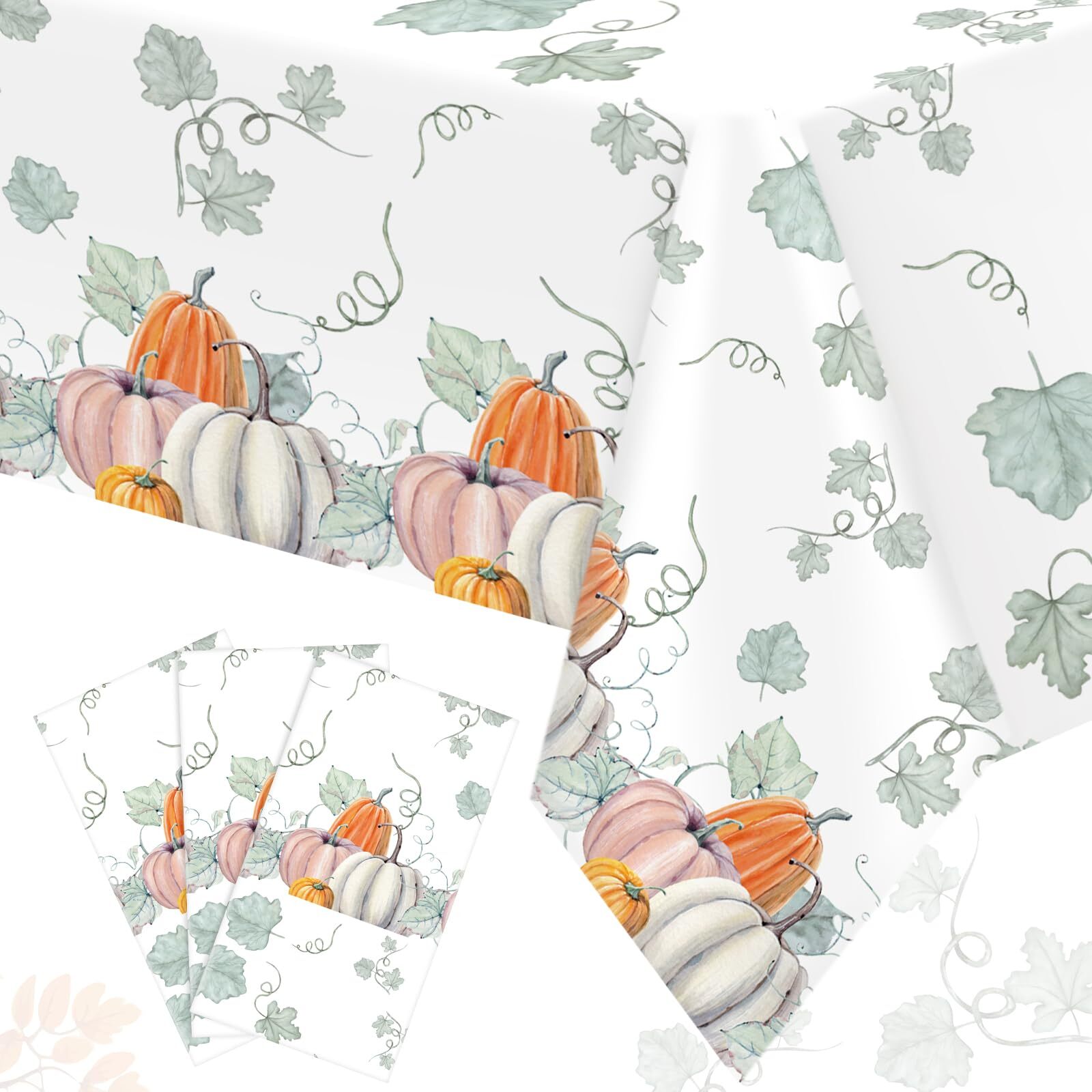 3 Pack Thanksgiving Fall Disposable Tablecloth 54x108 Inch Plastic Pumpkin Design