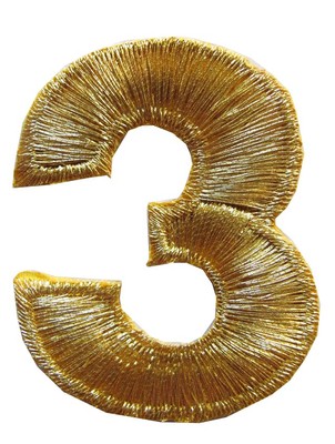 NUMBERS-2''H Gold Number ''3'' Iron On Embroidery Appliqué Patch