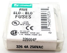 Pack of 5 Littelfuse 4A  250 Volt 4 Amp  1/4" x 1-1/4" Slow Blow Ceramic Fuses