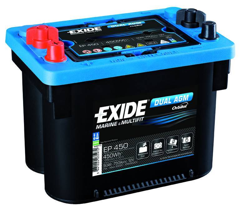 Batterie EXIDE Dual AGM EP450 12v 50ah 750A marine et loisirs