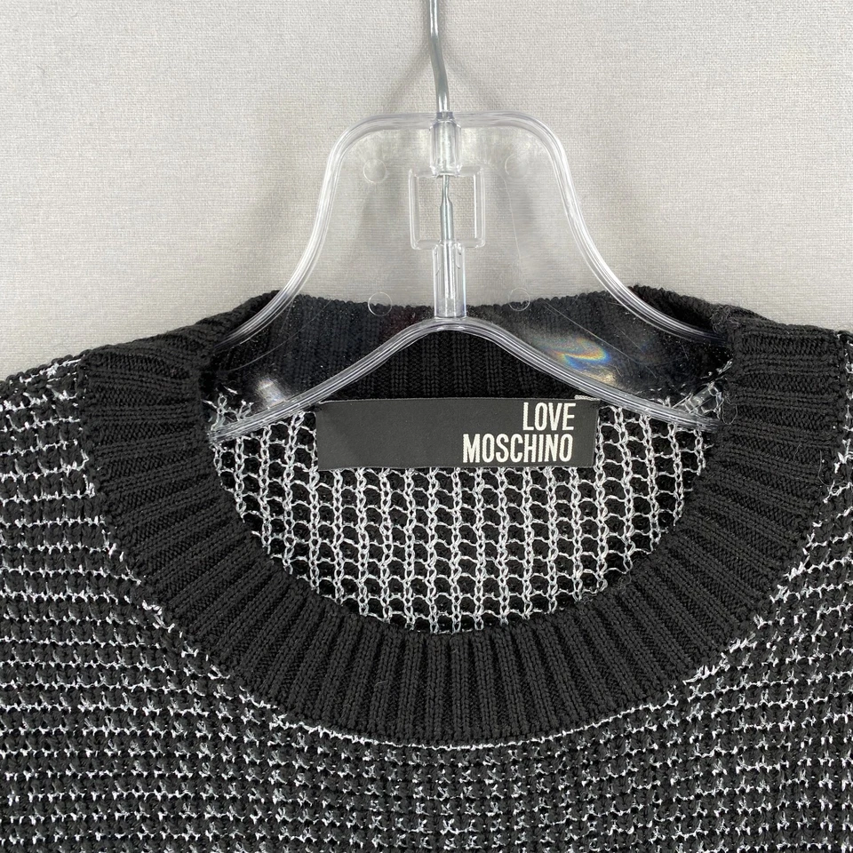 LOVE MOSCHINO Suéter Mujer Pequeño Negro Plateado Metálico Mezcla Lana Cuello Redondo Foto 3 de 4